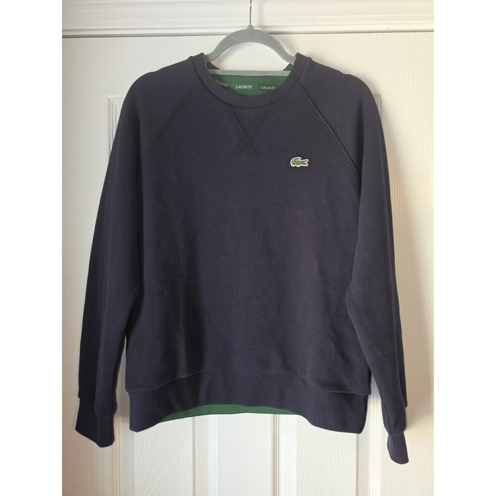 Lacoste Women's Crew Neck Piqué Sweatshirt XS Size 34 Navy Blue Preppy Croc